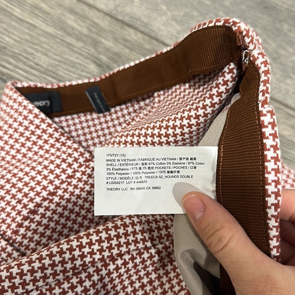 • Theory • Women’s TREECA HOUNDSTOOTH PANTS  Brown / White Size 10 - Picture 5 of 5